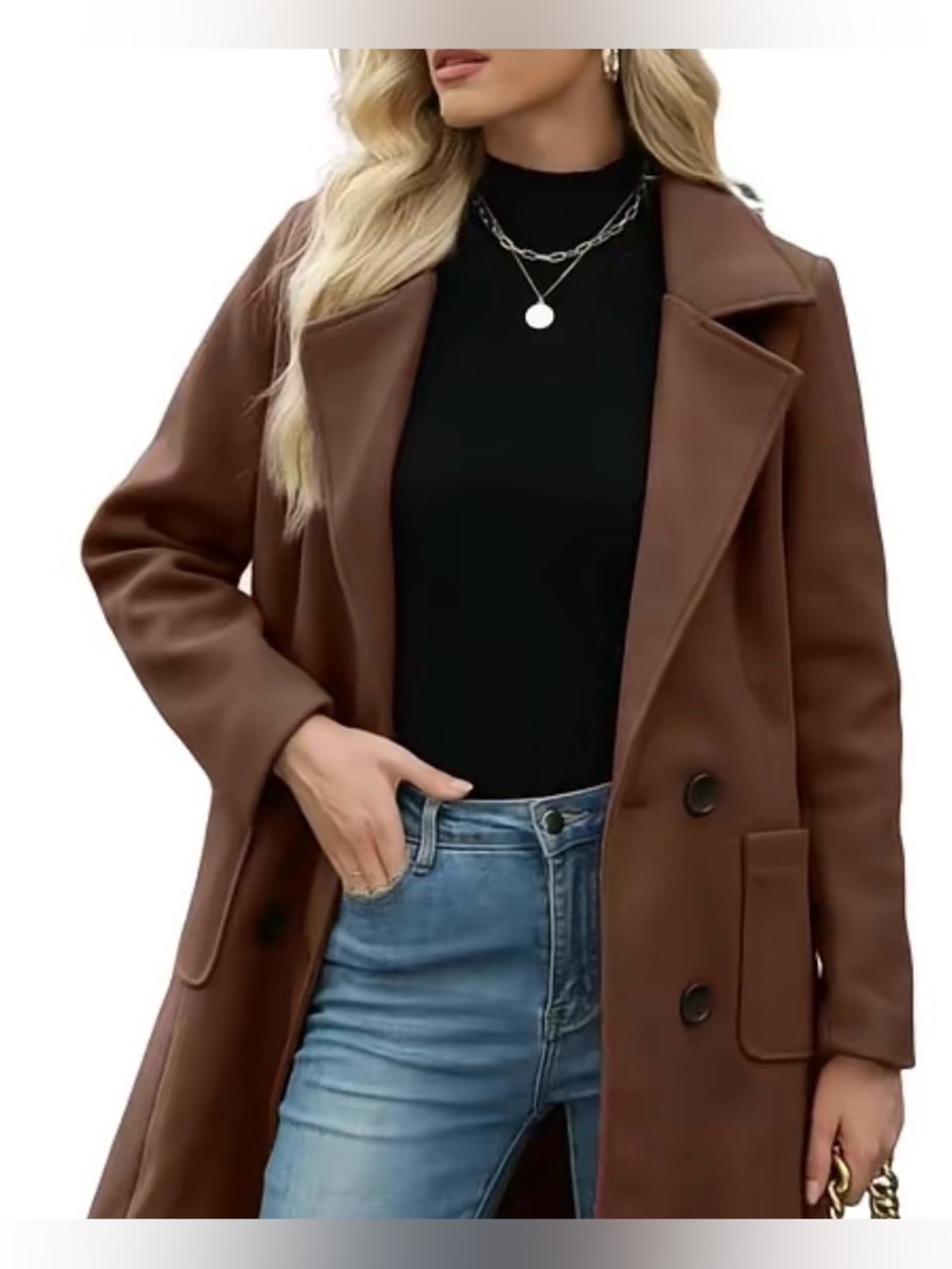 Brown Double-Breasted Long Coat – Size XS/S